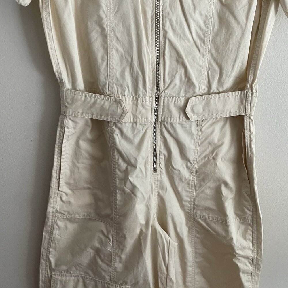 Zara Women XS Beige Cotton Relaxed Short Sleeve Wide Leg Cargo Jumpsuit NWOT - Picture 6 of 13